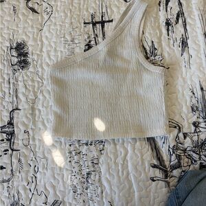 American Eagle Outfitters One-Shoulder Cream Crop Top